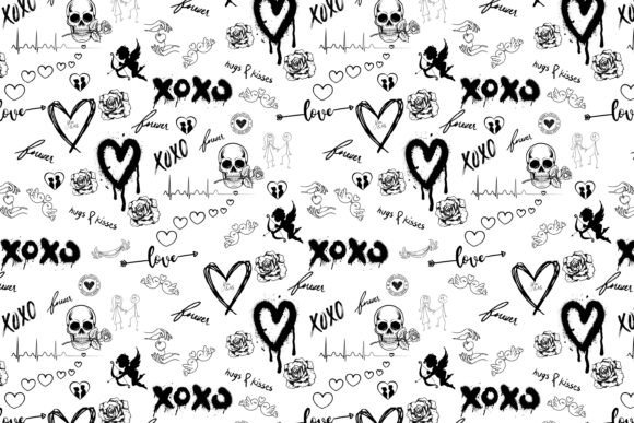 A Seamless Black and White Love Doodle: A Unique Blend of Romance and Gothic Elegance