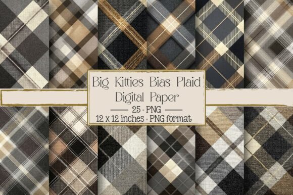 Big Kitties Bias Plaid Cotton Fabric in Graphic Design