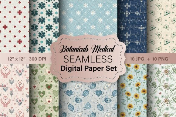 Healing Botanicals Nurse Seamless Pack: A Creative Tool for Healthcare-Themed Design