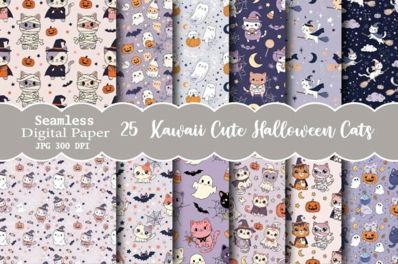 Kawaii Cute Halloween Cats Pattern: A Versatile Addition to Your Creative Projects