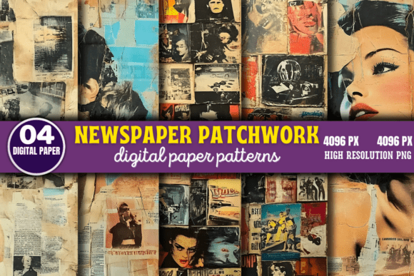 Newspaper Patchwork Collage Pattern 3: Add Texture, Color, and Creativity to Your Projects