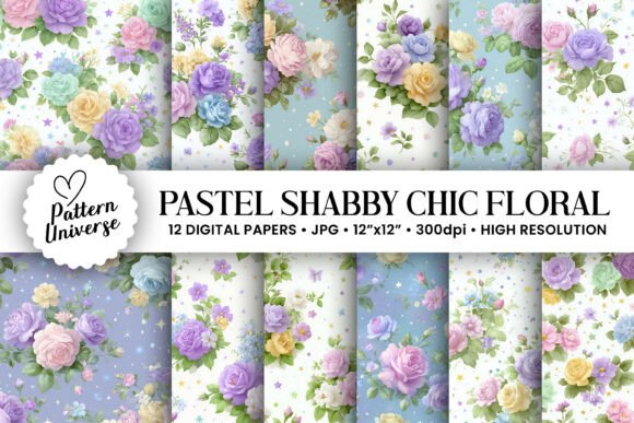 Pastel Shabby Chic Flowers Digital Paper