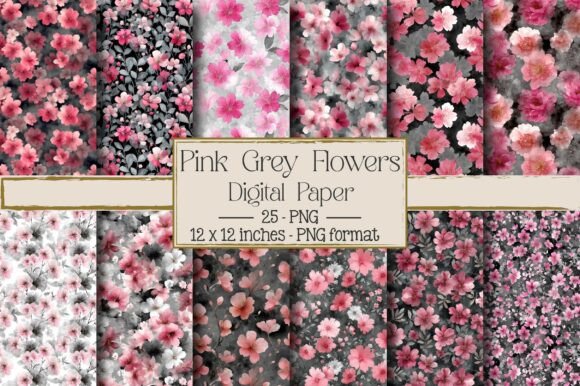 Pink Grey Watercolor Flowers Pattern – A Versatile Design for Creative Projects