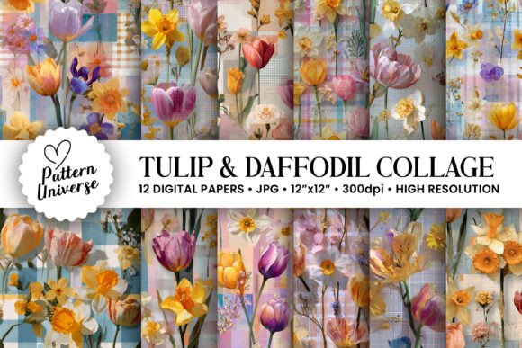 Tulip and Daffodil Collage Digital Paper: A Creative Solution for Modern Crafting