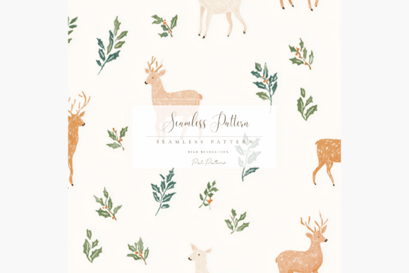 Whimsical Deer and Foliage Seamless Pattern PNG